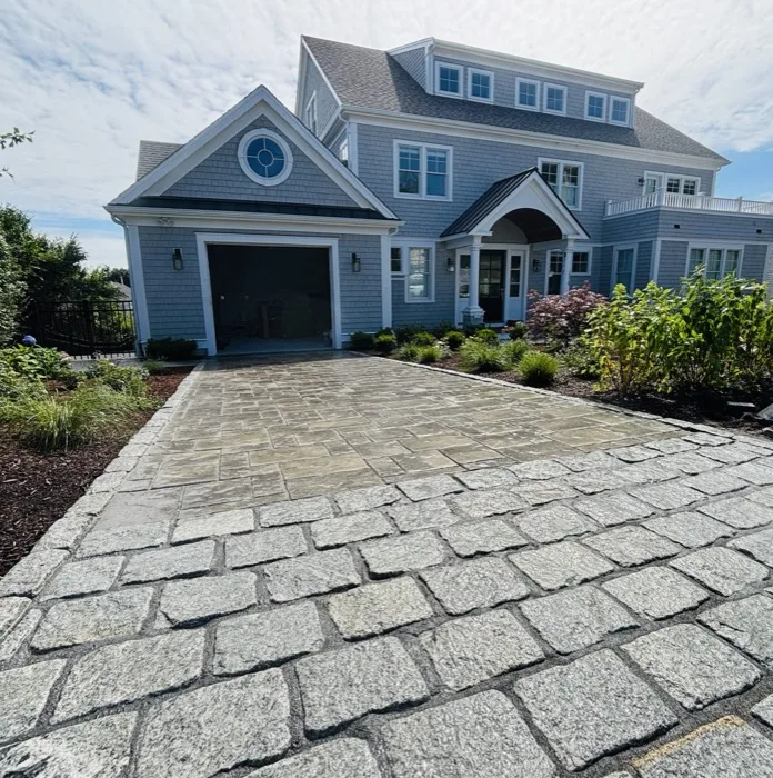 Stone paver driveway installation