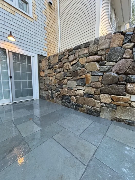 Natural stone steps and wall